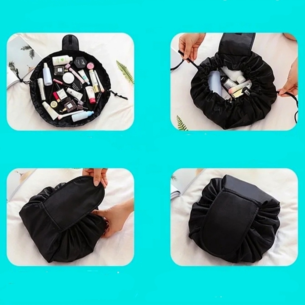 Drawstring Makeup Bag – Travel Cosmetic Organizer - Includes Spa Headband - Picture 4 of 6